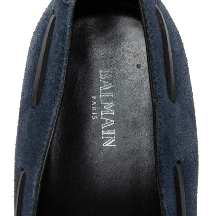 Pre Owned Balmain Navy Blue Suede Slip On Loafers Size 42
