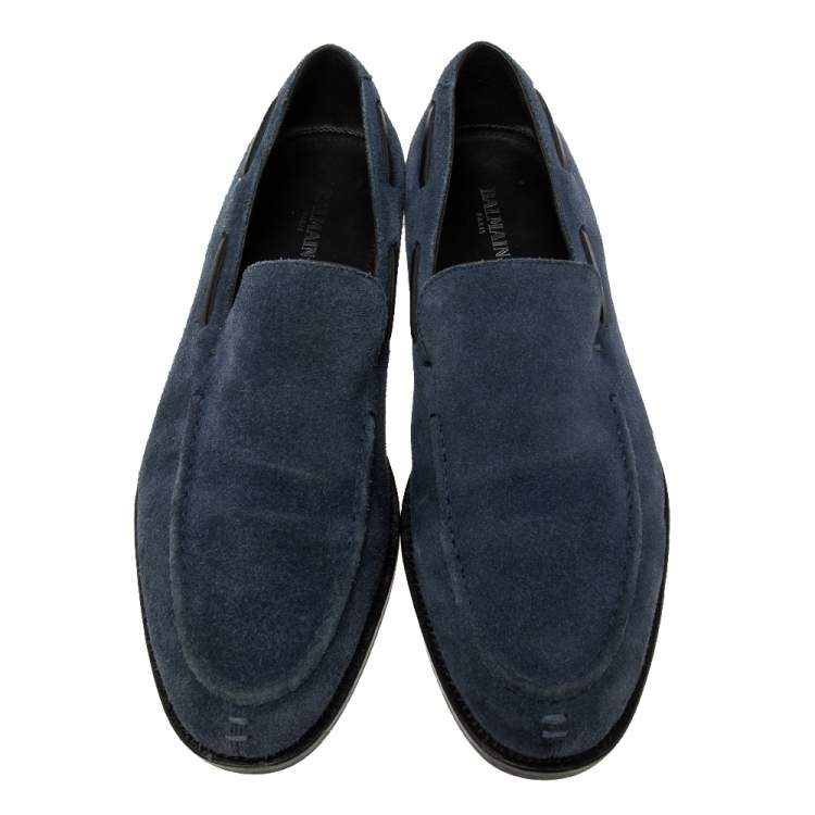 Pre Owned Balmain Navy Blue Suede Slip On Loafers Size 42