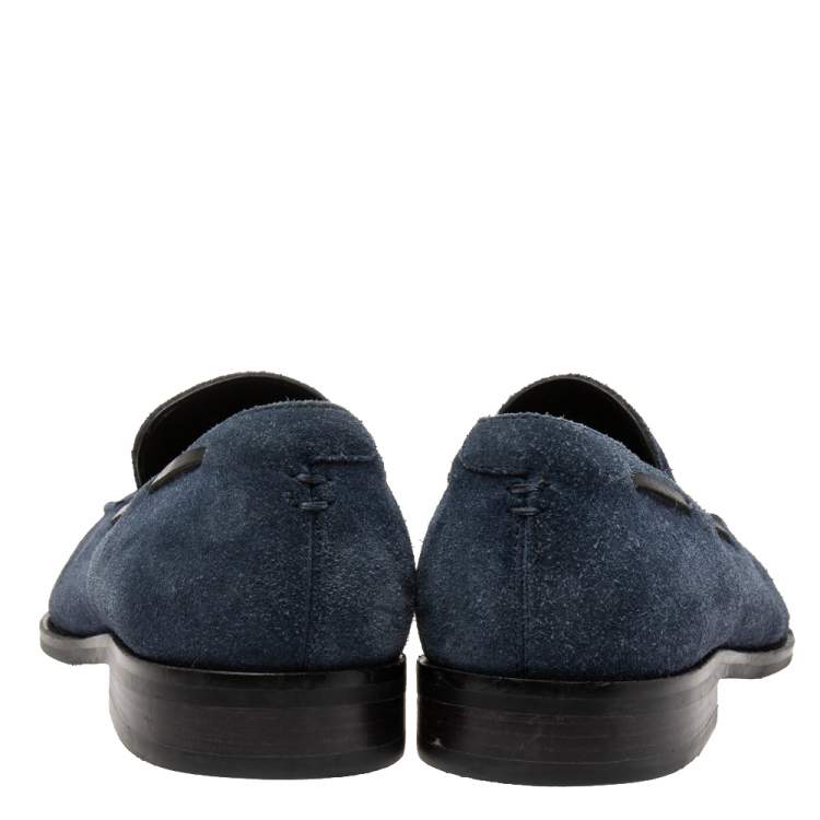 Pre Owned Balmain Navy Blue Suede Slip On Loafers Size 42
