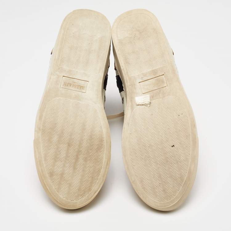 Pre Owned Balmain Multicolor Perforated Leather, Suede and Canvas High-Top Sneakers Size 42