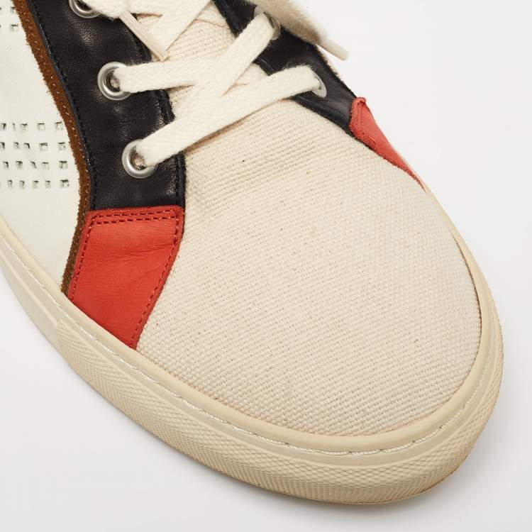 Pre Owned Balmain Multicolor Perforated Leather, Suede and Canvas High-Top Sneakers Size 42