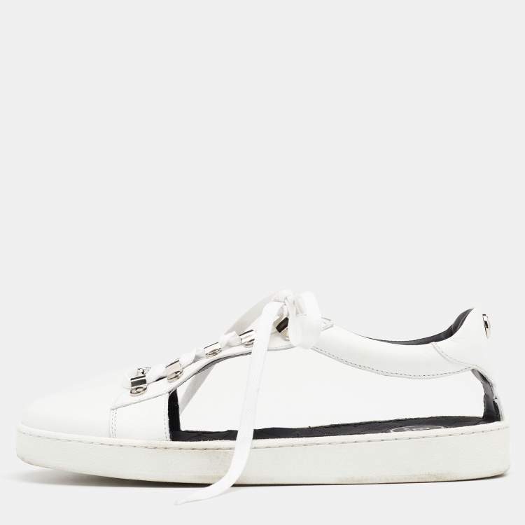 Pre Owned Balmain White Logo Leather Low Top Sneakers Size 40