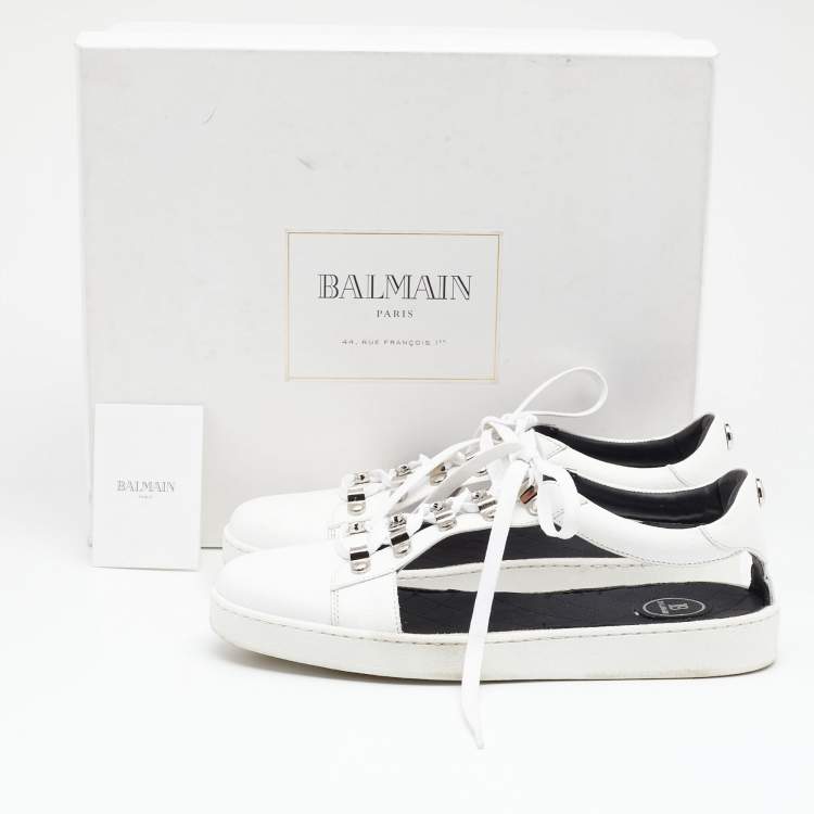 Pre Owned Balmain White Logo Leather Low Top Sneakers Size 40