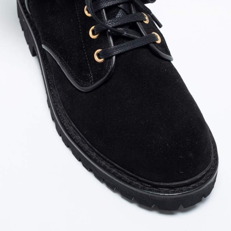 Pre Owned Balmain Black Suede Eagle Combat Boots Size 41