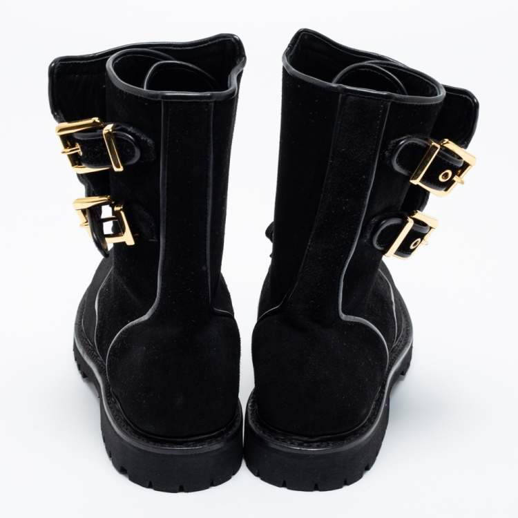 Pre Owned Balmain Black Suede Eagle Combat Boots Size 41