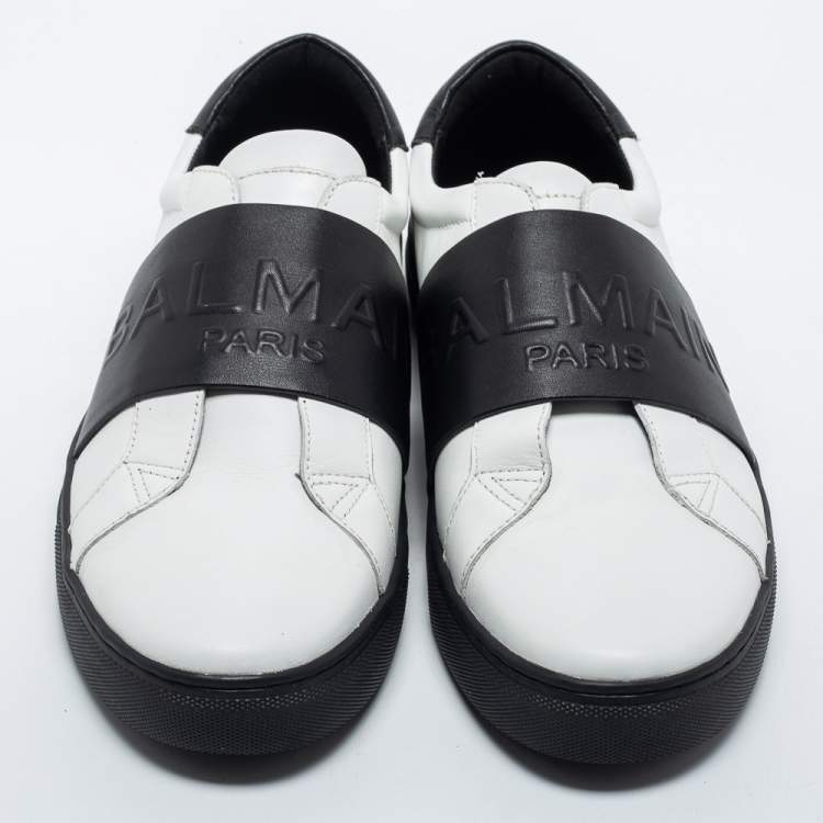 Pre Owned Balmain White/Black Leather  Low Top Sneakers Size 41