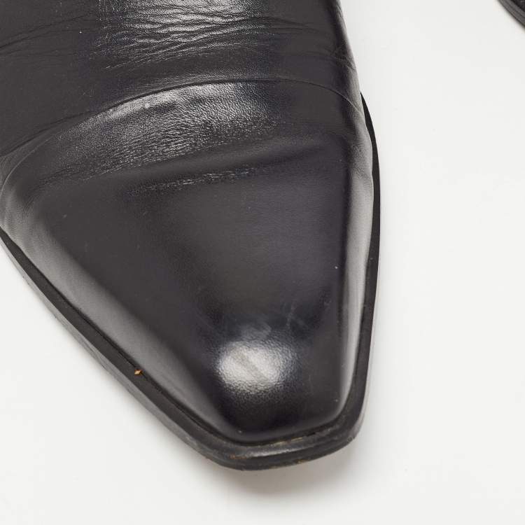 Pre Owned Balmain Black Leather Slip On Loafers Size 42