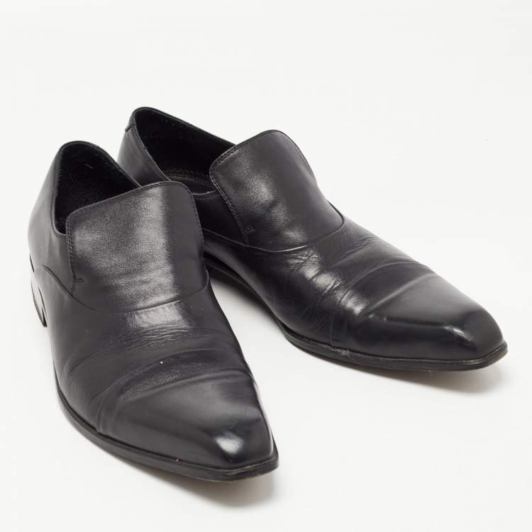 Pre Owned Balmain Black Leather Slip On Loafers Size 42