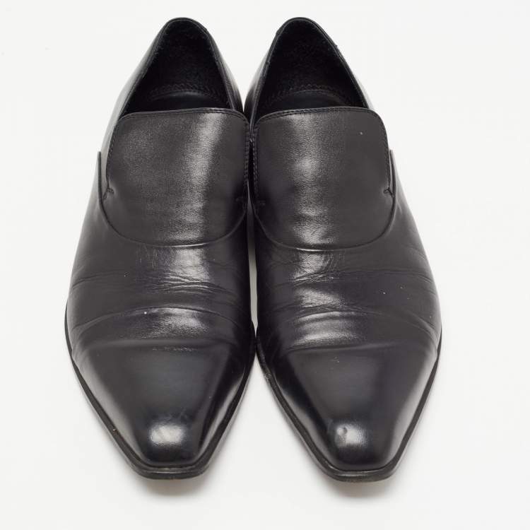 Pre Owned Balmain Black Leather Slip On Loafers Size 42