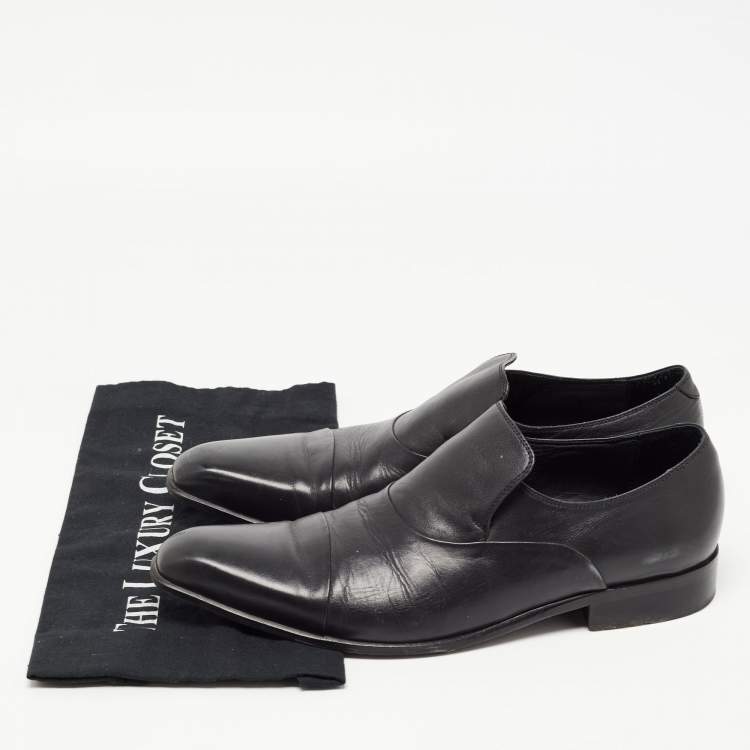 Pre Owned Balmain Black Leather Slip On Loafers Size 42