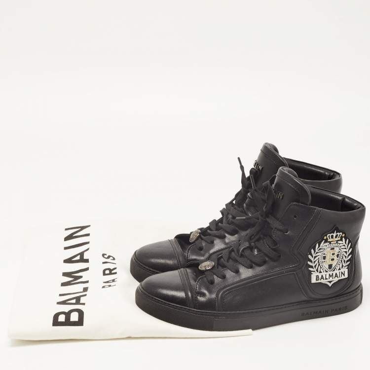 Pre Owned Balmain Black Leather High Top Sneakers Size 41