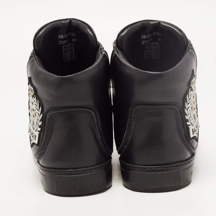 Pre Owned Balmain Black Leather High Top Sneakers Size 41