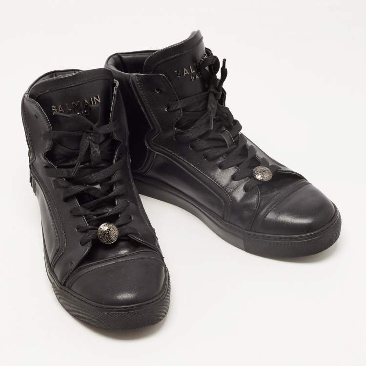 Pre Owned Balmain Black Leather High Top Sneakers Size 41