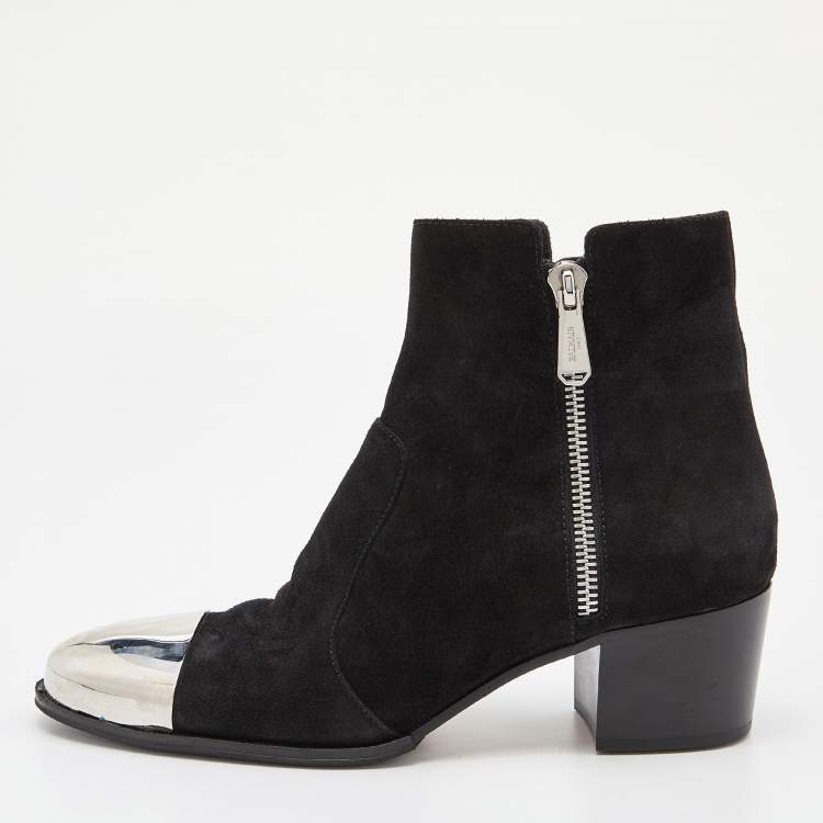 Pre Owned Balmain Black Suede Ankle Length Boots Size 42