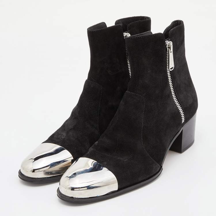 Pre Owned Balmain Black Suede Ankle Length Boots Size 42