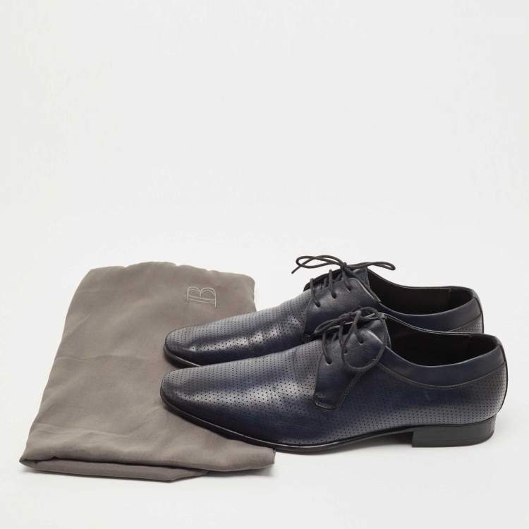 Pre Owned Balmain Navy Blue Leather Lace Up Derby  Size 42