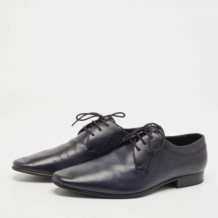 Pre Owned Balmain Navy Blue Leather Lace Up Derby  Size 42