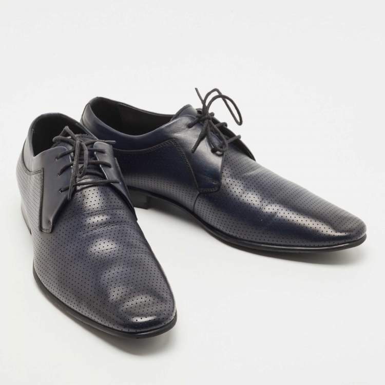 Pre Owned Balmain Navy Blue Leather Lace Up Derby  Size 42