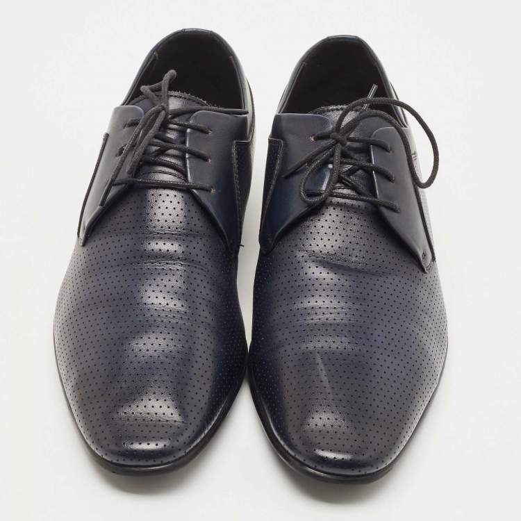 Pre Owned Balmain Navy Blue Leather Lace Up Derby  Size 42