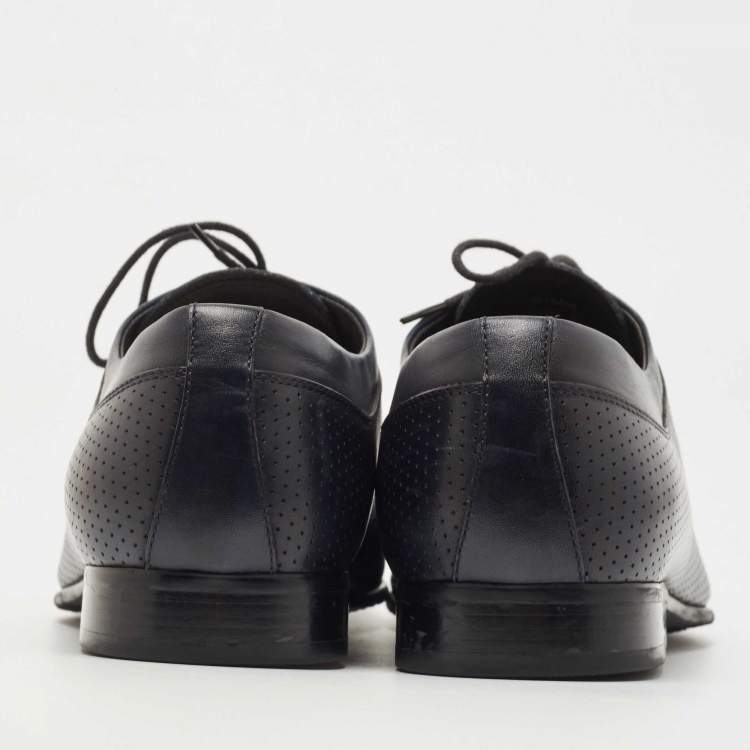 Pre Owned Balmain Navy Blue Leather Lace Up Derby  Size 42