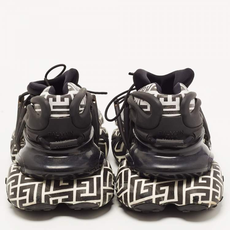 Pre Owned Balmain Black/White Leather and Rubber Lace Up Sneakers Size 43