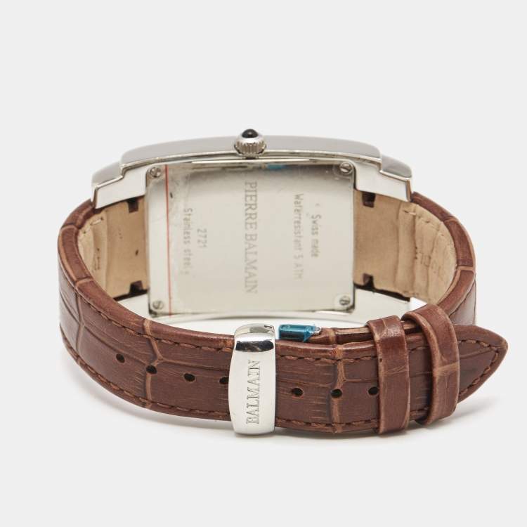 Pre Owned Balmain Brown Stainless Steel Leather B2721.52.54 Men's Wristwatch 32 mm