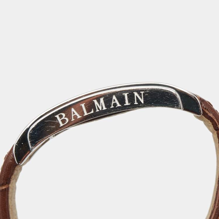 Pre Owned Balmain Brown Stainless Steel Leather B2721.52.54 Men's Wristwatch 32 mm