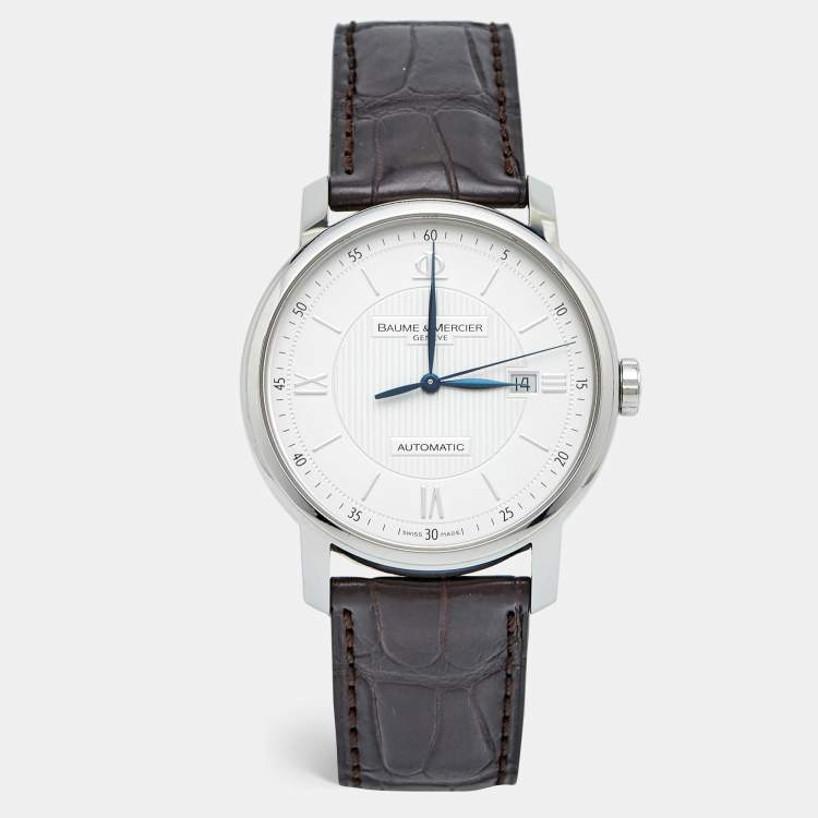 Pre Owned Baume & Mercier Silver Stainless Steel Alligator Leather Classima M0A08731 Men's Wristwatch 42 mm