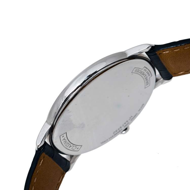 Pre Owned Baume & Mercier White Stainless Steel & Leather Classima Men's Wristwatch 39MM
