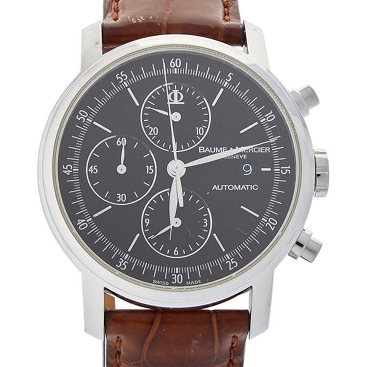 Pre Owned Baume & Mercier Black Stainless Steel & Leather Classima Executive 65533 Men's Wristwatch 42mm