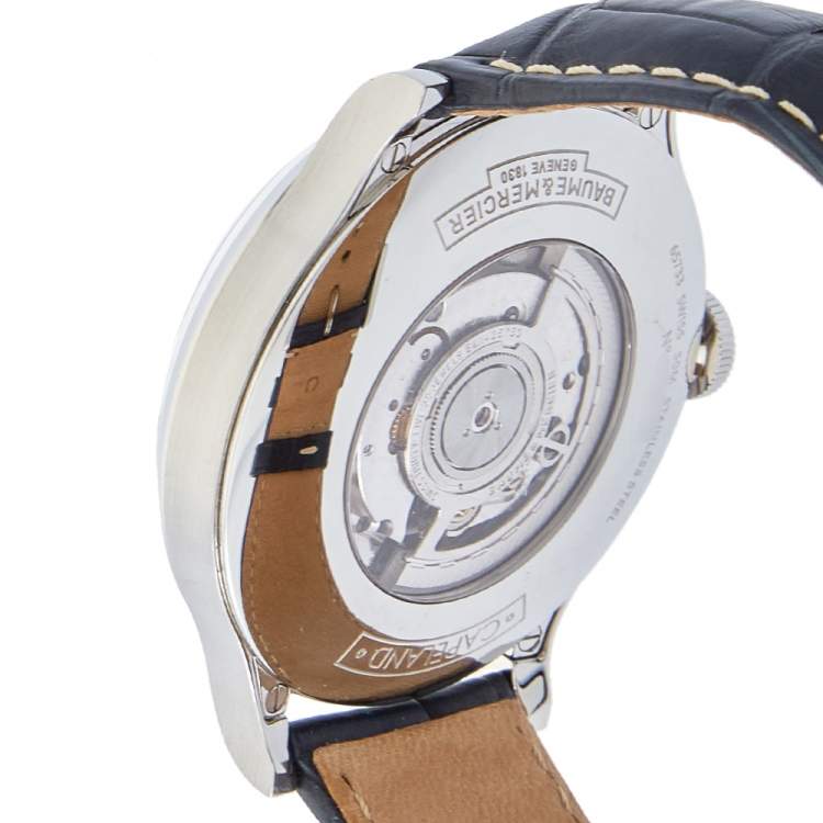 Pre Owned Baume & Mercier White Stainless Steel & Leather Capeland Worldtimer Men's Wristwatch 44mm