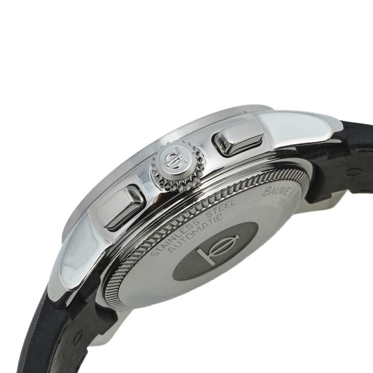 Pre Owned Baume & Mercier Blue Black Stainless Steel Rubber Capeland MV045216 Men's Wristwatch 39 mm 