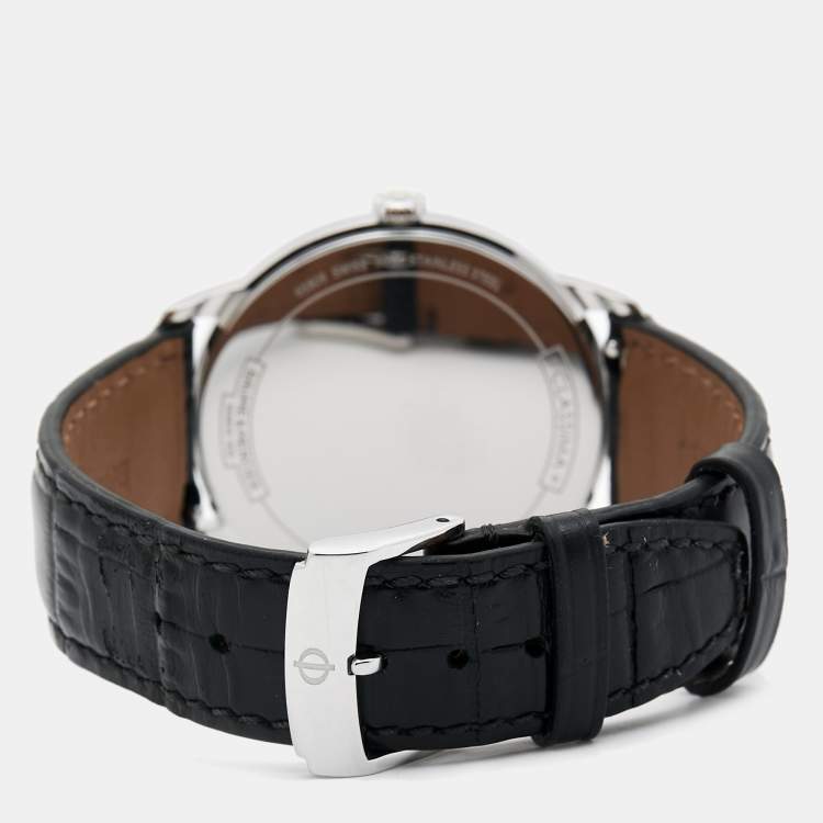 Pre Owned Baume & Mercier White Stainless Steel Leather Classima 10323 Men's Wristwatch 40 mm