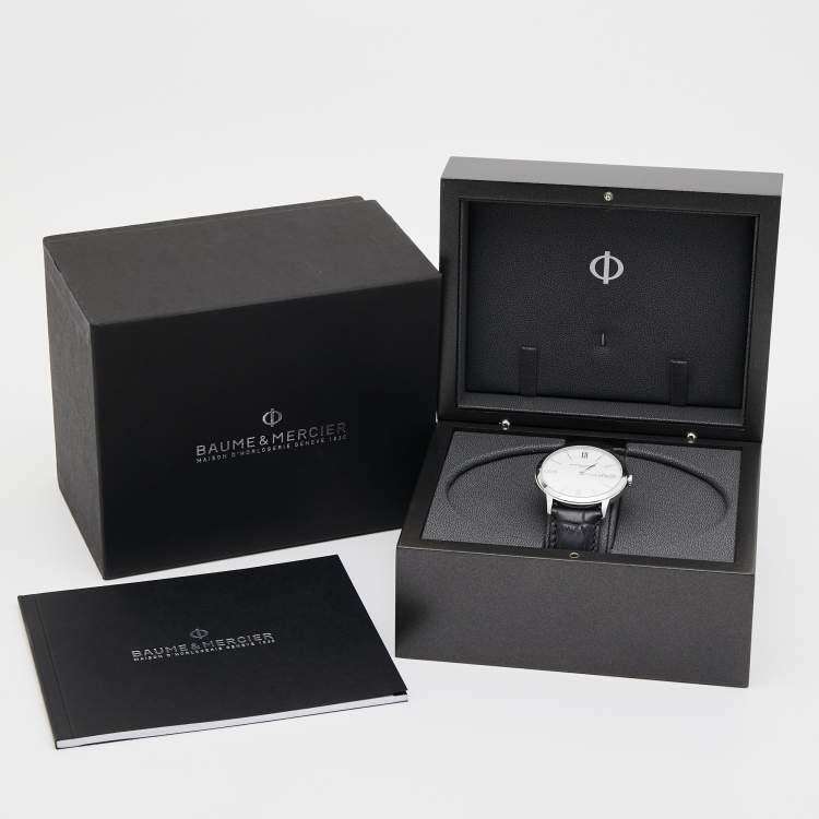 Pre Owned Baume & Mercier White Stainless Steel Leather Classima 10323 Men's Wristwatch 40 mm