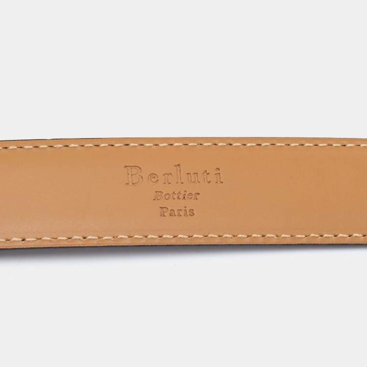 Pre Owned Berluti Black Leather Classic Buckle Belt 85CM