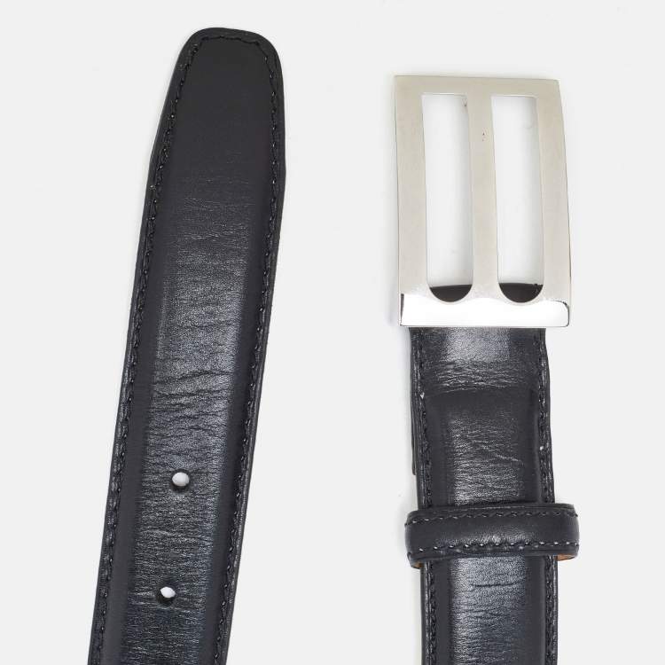 Pre Owned Berluti Black Leather Classic Buckle Belt 85CM