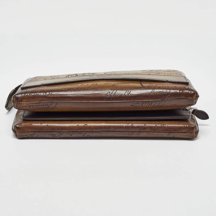 Pre Owned Berluti Olive Green Leather Tiriwa Scritto Pouch