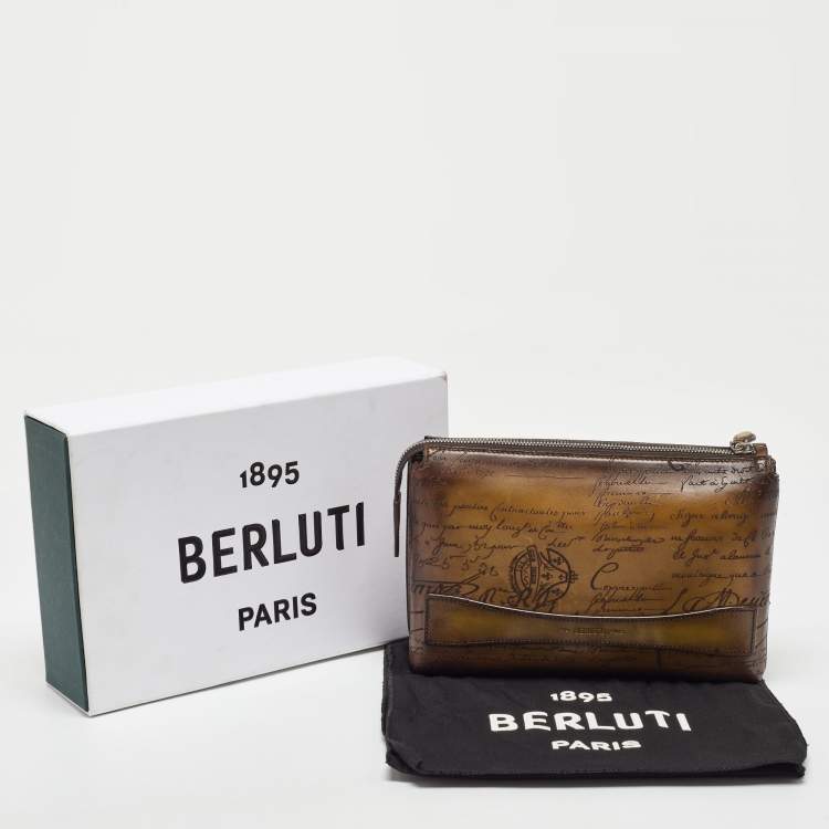 Pre Owned Berluti Olive Green Leather Tiriwa Scritto Pouch