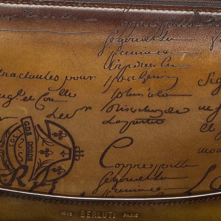Pre Owned Berluti Olive Green Leather Tiriwa Scritto Pouch