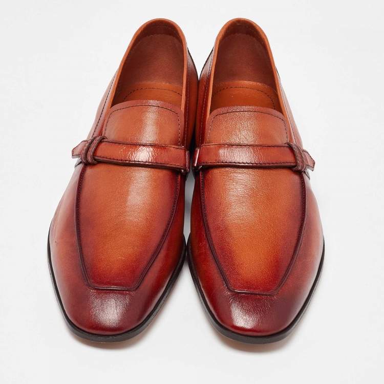 Pre Owned Berluti Brown Leather Strap Detail Penny Loafers Size 39.5