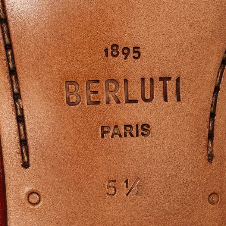 Pre Owned Berluti Brown Leather Strap Detail Penny Loafers Size 39.5