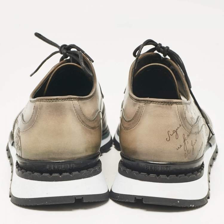 Pre Owned Berluti Olive Green Ombre Leather Fast Track Sneakers Size 42.5