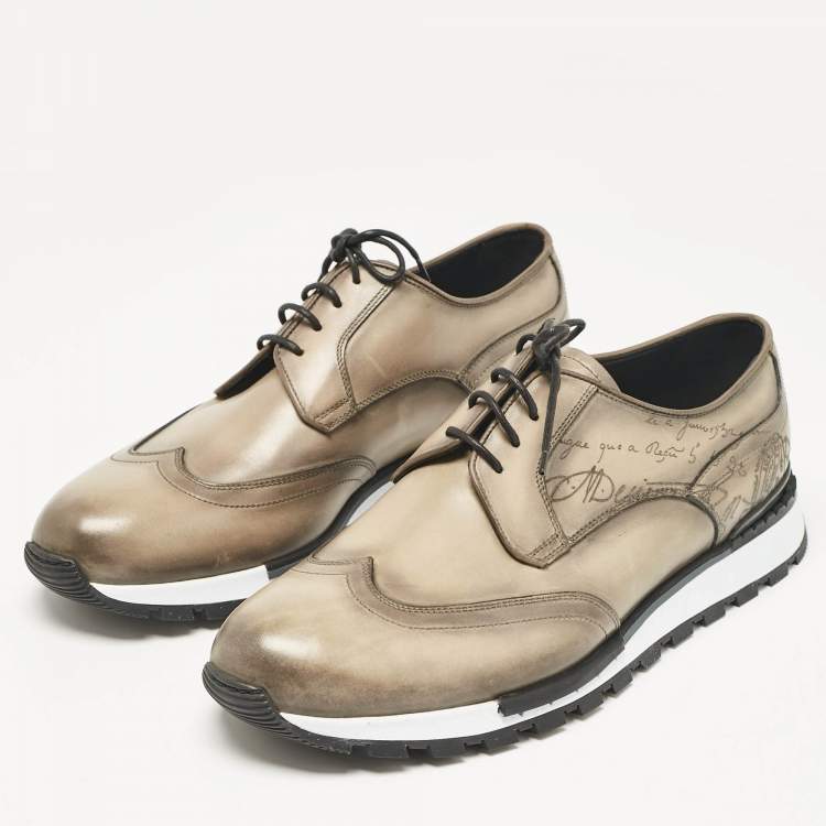 Pre Owned Berluti Olive Green Ombre Leather Fast Track Sneakers Size 42.5