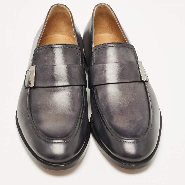 Pre Owned Berluti Grey Leather Penny Loafers Size 40.5