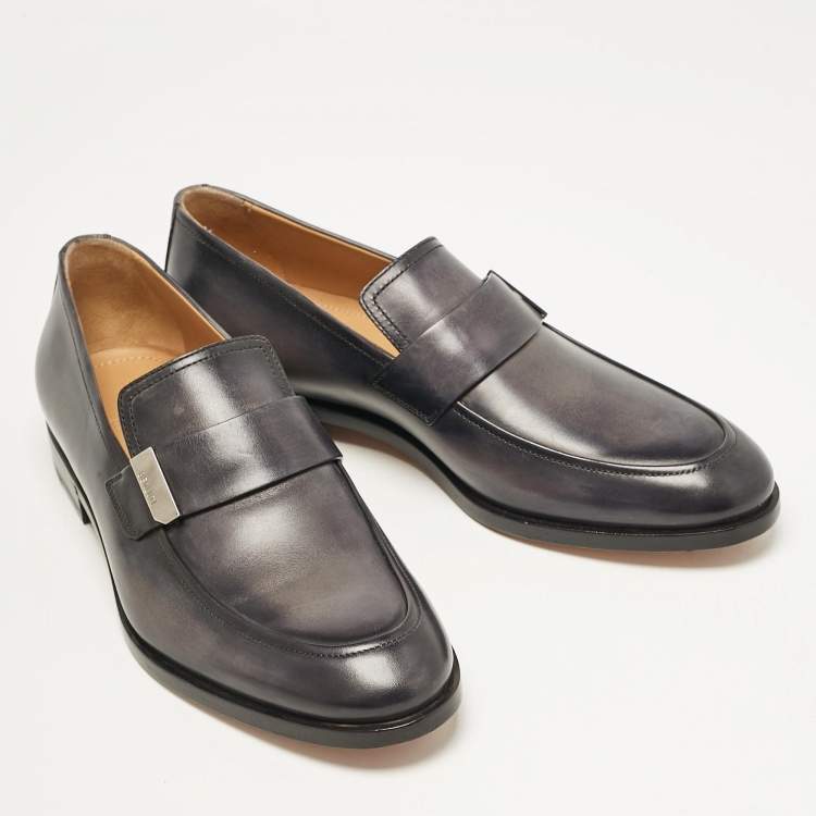 Pre Owned Berluti Grey Leather Penny Loafers Size 40.5