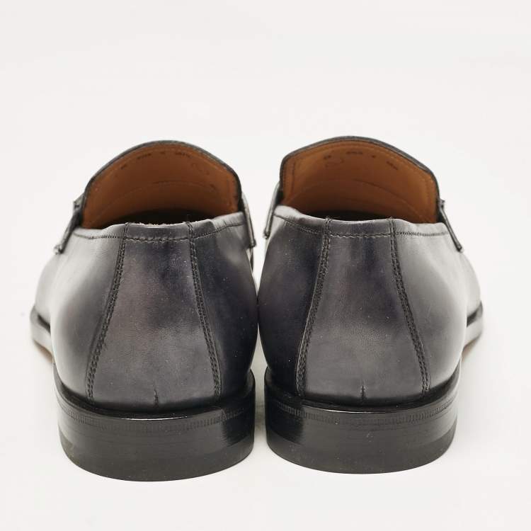 Pre Owned Berluti Grey Leather Penny Loafers Size 40.5