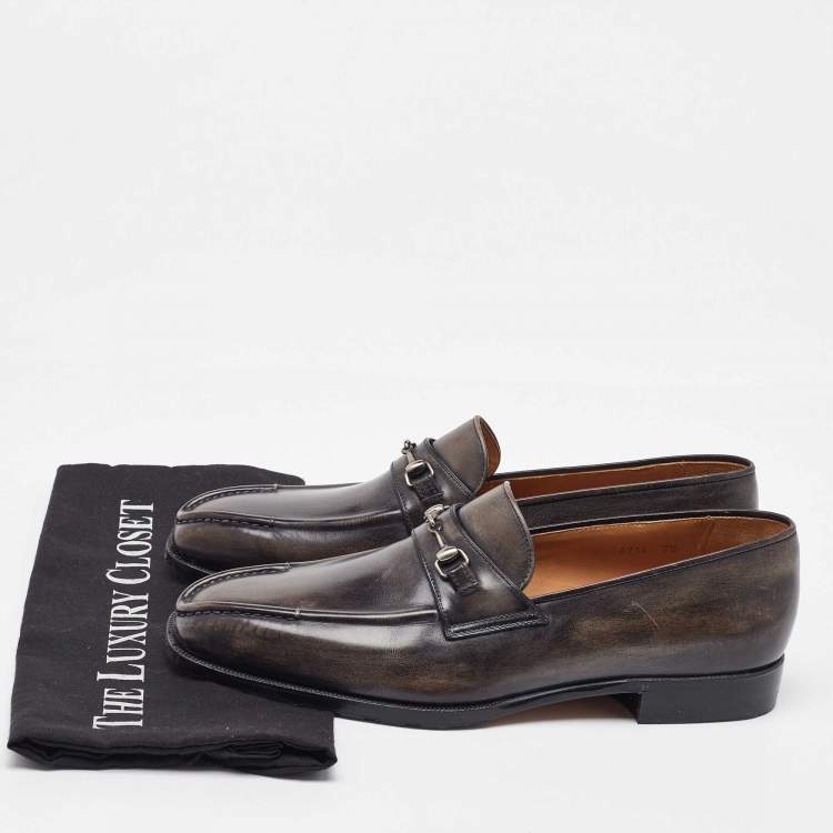 Pre Owned Berluti Two-Tone Grey Leather Penny Slip On Loafers Size 41.5