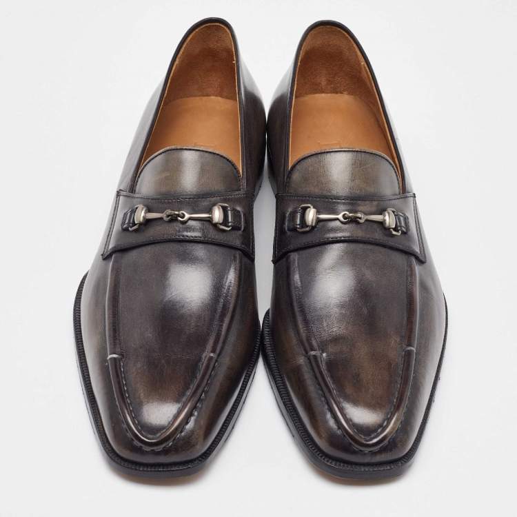 Pre Owned Berluti Two-Tone Grey Leather Penny Slip On Loafers Size 41.5