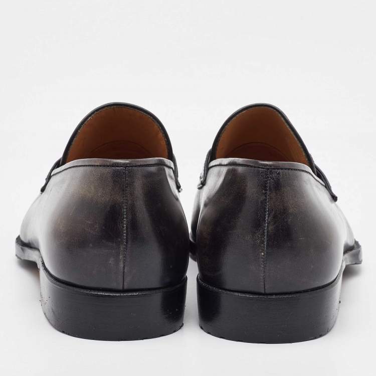 Pre Owned Berluti Two-Tone Grey Leather Penny Slip On Loafers Size 41.5