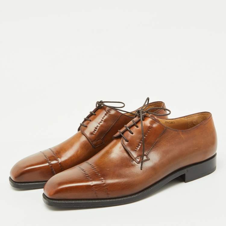 Pre Owned Berluti Brown Leather Lace Up Derby Size 41.5